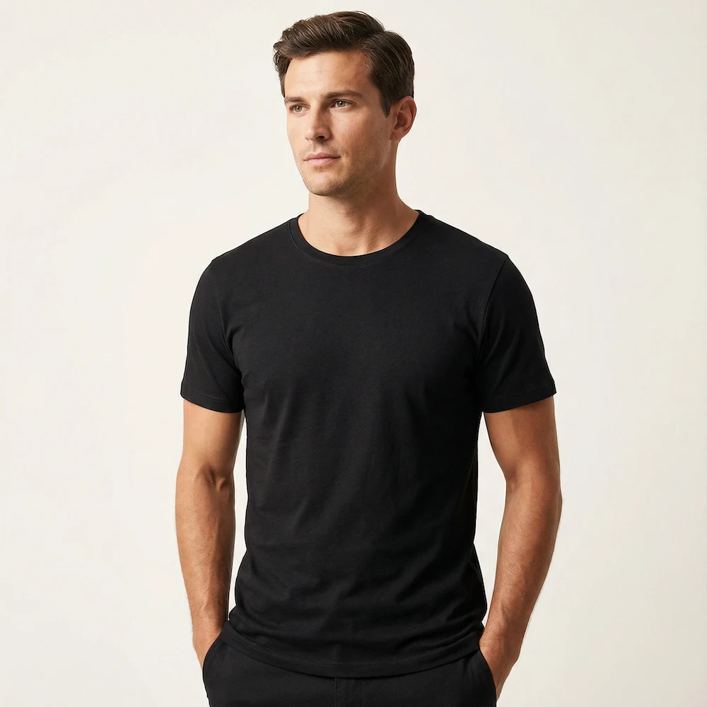 Snygg ekologisk bas-t-shirt med rund hals i svart för män